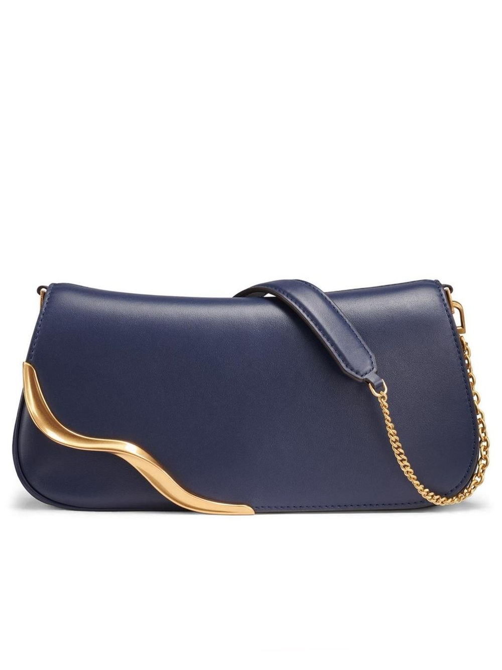 Donna Karan Navy Malverne Crossbody 2-Way Clutch Bag 24k Gold Scalloped Flap New